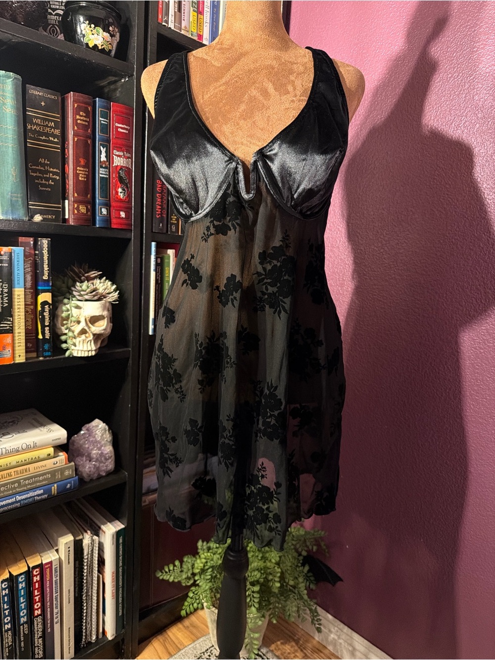Auden Sheer Floral Lace Babydoll Chemise - Black